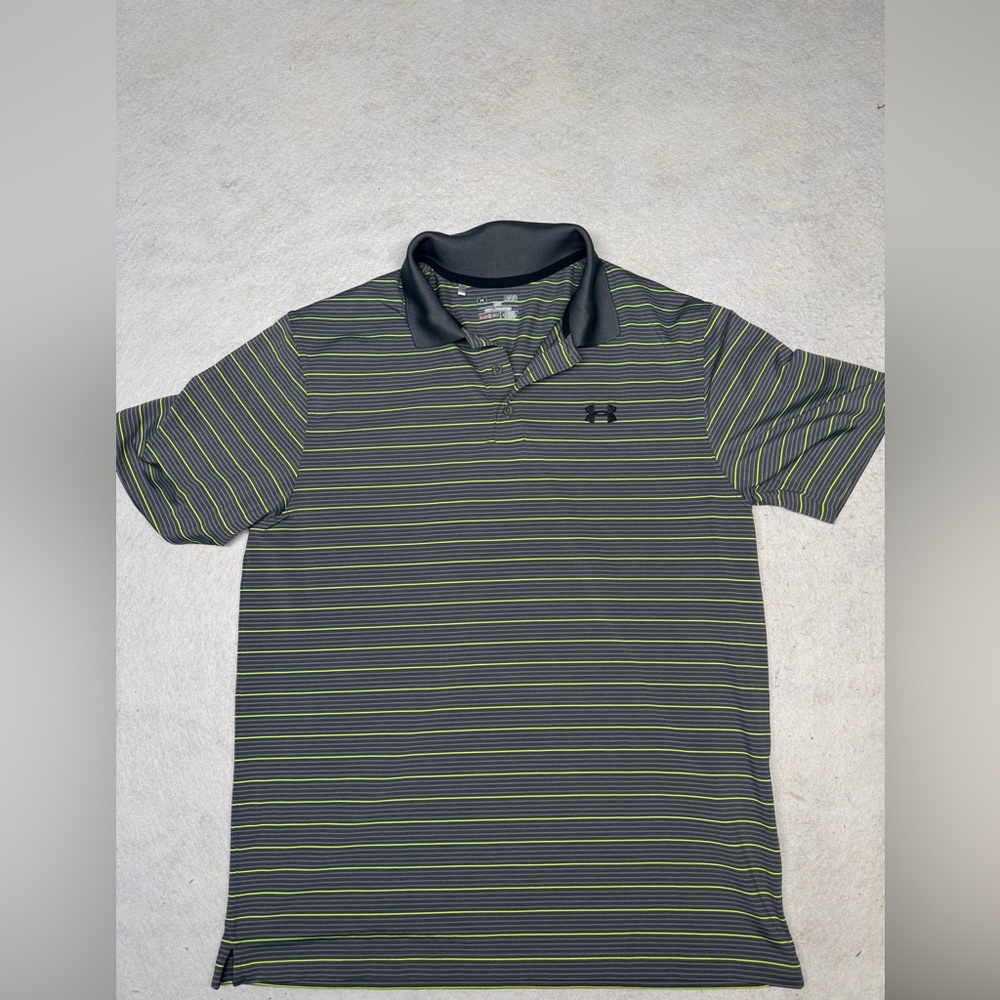 Under Armour Men’s Large Gray/Green Striped Heatgear Golf Polo‎